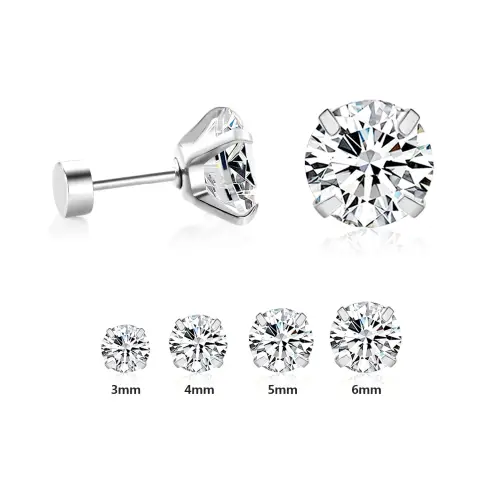 Four Claw White Diamonte Set Stainless Steel 3/4/5/6mm Studs