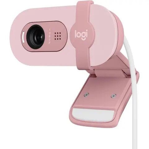 Logitech Brio 100 Full HD-Webcam für Meetings und Streaming, automatische Lichtbalance, integriertes Mikrofon, Privatsphuttermechanismus, USB-A, für Microsoft Teams, Google Meet, Zoom und mehr - Rosa