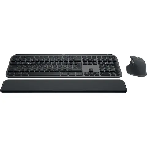Logitech MX Keys S Combo: leistungsstarkes kabelloses Tastatur- und Maus-Set mit Handgelenkstütze, anpassbare Beleuchtung, schnelles Scrolling, Bluetooth, für Windows, Linux, Chrome und Mac, Graphit, deutsches QWERTZ-Layout