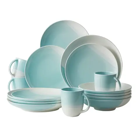 Jiwoo Nicole Geschirrset Blau+Weiß 4 Stück 8'' Salatteller + 4 Stück 8'' Essteller + 4 Stück 10'' Essteller + 4 Stück Tassen, 4 Stück in einer bedruckten Innenbox, 3 Innenboxen in einer bedruckten Box, dann in einem Außenkarton, 16 Stück/Karton 34,2*31*28,9 cm 9 kg pro Set