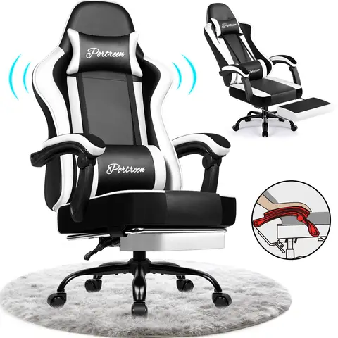 Gamingstoel, ergonomische bureaustoel met uitschuifbare voetensteun Gamingstoel, ergonomische bureaustoel met uitschuifbare voetensteun