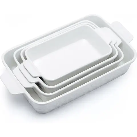 Dafuceramic Lot de 4 casseroles en céramique pour four, plats à four rectangulaires avec poignées, idée cadeau de mariage, blanc