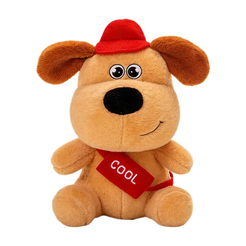 Peluche chien avec sac en bandoulière et casquette - 30 cm