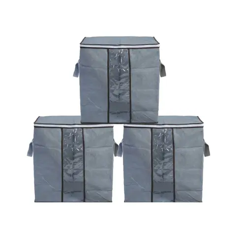 3 Pack Large Capacity Clothes Storage Bags with Clear Window and Handles, Foldable Fabric Closet Organizers