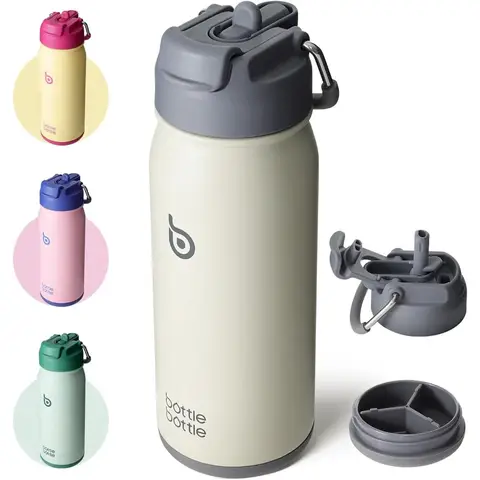Bottle Bottle Gourde isotherme en acier inoxydable avec paille 473 ml - Gris