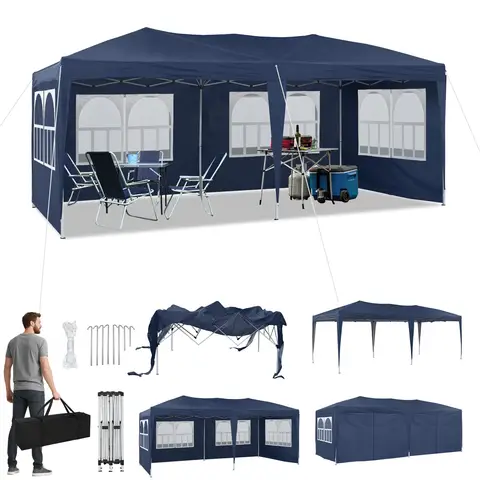 CLIPOP 3 x 6 m Gazebo with Side Panels, Water Resistant Anti-UV Garden Party Tent Marquee with Heavy Duty Steel Frame and Carrying Bag for Outdoor Wedding Garden Party Family Blue