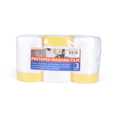 TAPEBEAR Pre-Taped Masking Film, Tape and Drape, Plastic Sheeting Roll, Automotive Painters Masking Tape Film, Plastic
Sheeting Cover for appliance, Car, 22inch X 65feet, 3rolls