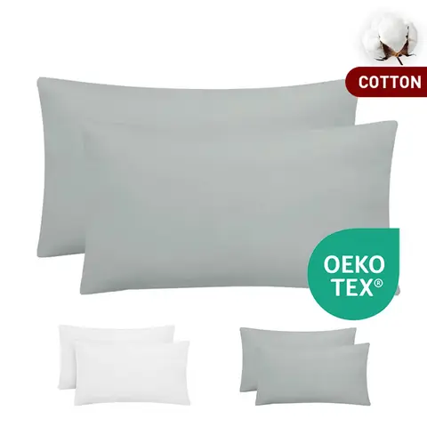 LeBonsoir Basics 50x75cm Pillowcases Set of 2， 100% Cotton， Soft and Breathable， Envelope Closure， Light Gray， Pillows Not Included