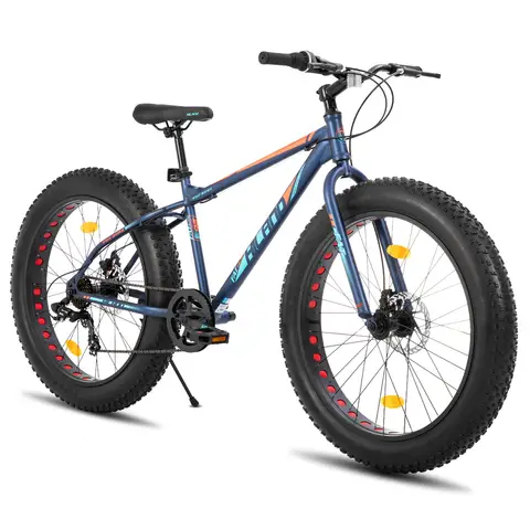 HILAND, Roon, Mountain Bike Fat Tire Men Women MTB with Shimano 7 Speed Dual Disc Brake, Bicycle for Adults & Children, Blue, 26 inch