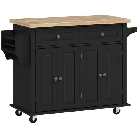 Homcom Kitchen Island Counter Panelled 2 Drawers 4 Doors Black/Natural