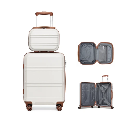 Kono Luggage Sets of 2 Piece Lightweight 20 inch ABS Hard Shell Travel Carry on Suitcase with TSA Lock + 12 inch Portable Hand Cabin Case (Cream White)