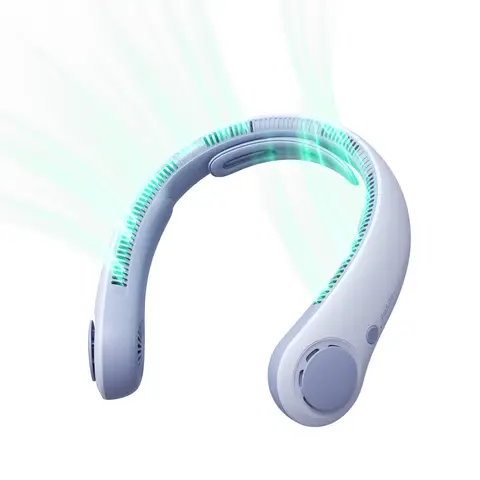 JISULIFE Portable Neck Fan Life 4, Neckbrace Bladeless, Hands Free, 5 Speeds, 5000mAh Rechargeable, Quiet, for Outdoor Indoor,Purple