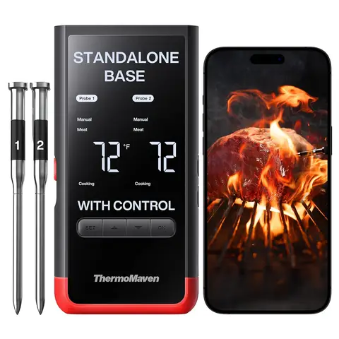 ThermoMaven Smart Bluetooth Funk-Fleischthermometer: Einzel-Basisstation, WiFi unbegrenzte Reichweite, 6 Sensoren mit NIST-zertifizierter Genauigkeit, 2 Sonden für Küche, BBQ, Grill, Ofen, Smoker, Bratspiess