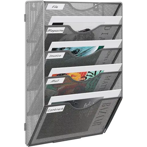 5 Tier A4 Mesh Assembled Wall Pocket File Holder,Silver