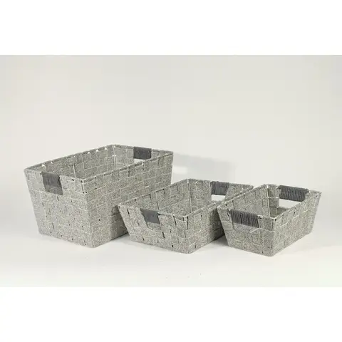 KEVAHOME S/3 COTTON STRAP BASKETS GREY L:15x11x8.25''HM:13x10x4.5''HS:10x7x4.5''H