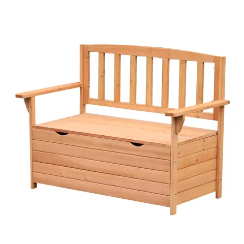 Outsunny Outdoor 2 Seater Garden Bench, Wooden Bench with Storage, Garden Storage Bench with Backrest, Arm Rests for Outdoor 