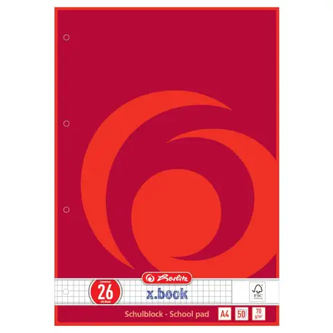 Herlitz 10354991 x.book Schulblock, DIN A4, 26 Zeilen / kariert