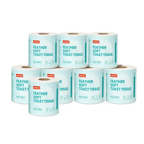 ochama Feather-soft Toilet Paper, Five-ply Thick Toilet Paper, Toilet Paper with Core, Sanitary Tissue, Roll Toilet Paper, 200g*8 Rolls, Small Pack for Personal Use