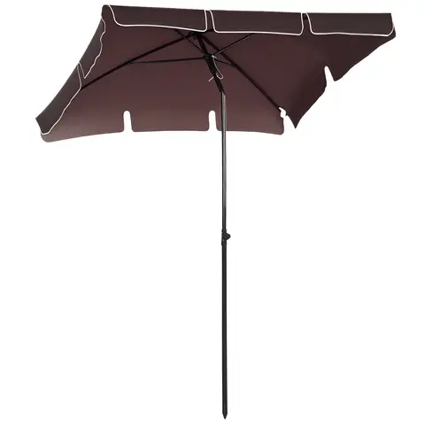 Outsunny 2 x 1.3m Garden Parasol Umbrella, Outdoor Market Table Umbrella with Ruffles & Aluminium Pole, Rectangular Tilting Parasol Sun Shade Canopy, Brown