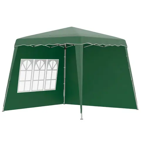 Outsunny 2.4 x 2.4m Pop Up Gazebo Canopy Tent with 2 Sidewalls and Carry Bag, Height Adjustable, UV50+ Party Tent Event Shelter for Garden, Patio, Green