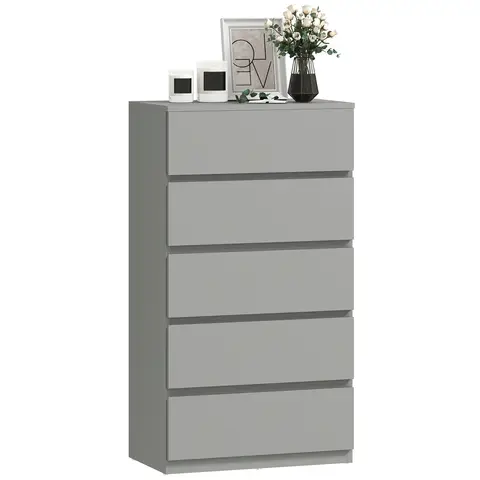 HOMCOM Chest of Drawers, 5 Drawers Storage Cabinet Floor Tower Cupboard for Bedroom Living Room Grey