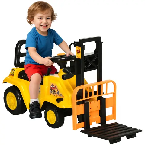 HOMCOM Kids Ride on Forklift Truck w/ Fork and Tray, Ride On Tractor w/ Under Seat Storage, Treaded Wheels, No Power Design, for 3-4 Years Old