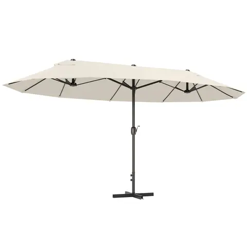 Outsunny 4.6m Garden Parasol Double-Sided Sun Umbrella Patio Market Shelter Canopy Shade Outdoor with Cross Base – Off White