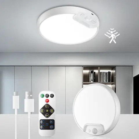  New Upgraded Motion Sensor Ceiling Light, 8 Inch 500LM LED Ceiling Light with Remote, 8000mAh Battery Powered Rechargeable Dimmable Sensor Lights for Bathroom Garage Shed Loft Hallway Stair