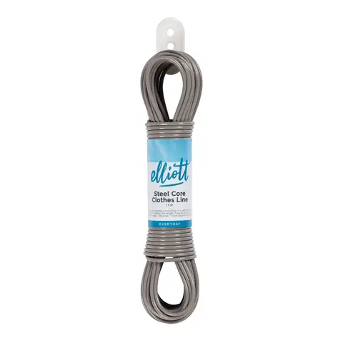 Elliott Steel Core Clothesline, 15 Meters, Extra Strong, PVC Coated Weather and Rust resistant Washing Line. Laundry Essential for outdoor use, laundry rooms and camping,White/Grey