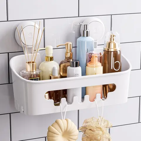 TAILI Suction Cup Shower Caddy, Bathroom Shower Basket Wall Mounted Organizer Shelf for Shampoo, Body Wash, Conditioner, Plastic Shower Rack for Kitchen & Bathroom, Drill-Free Removable