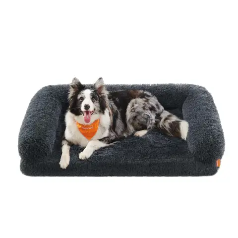 FEANDREA Fluffy Large Dog Bed, Removable Washable Cover,106x80x23cm, Dark Grey