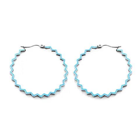 Blue ZigZag Stainless Steel 45mm Hoop Earrings