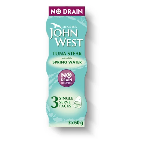 John West No Drain Tuna Steak With A Little Spring Water 3x60g