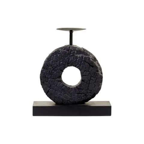 Fidel Small Charred Black Mango Wood Log Candle Holder