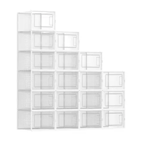 SONGMICS Plastic Shoe Box, Pack of 18, 35.0 x 25.2 x 19.0cm, Transparent and White