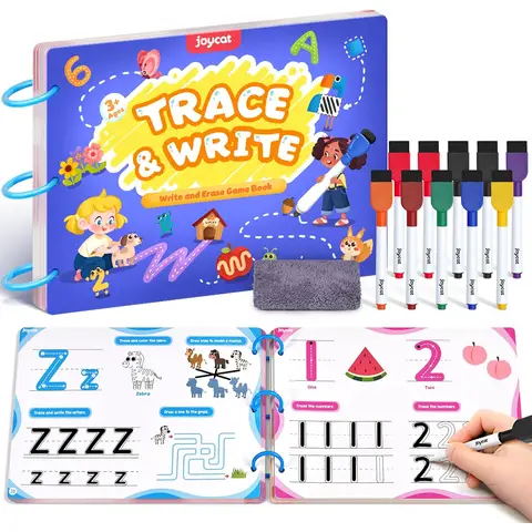 JoyCat Preschool Learning Activities 48 Reusable Pages, Handwriting Practice for Kids Toddlers, Tracing Letter Number Workbooks, Educational Toy Autism Busy Book, Learning Gift for 3 4 5 Year Olds