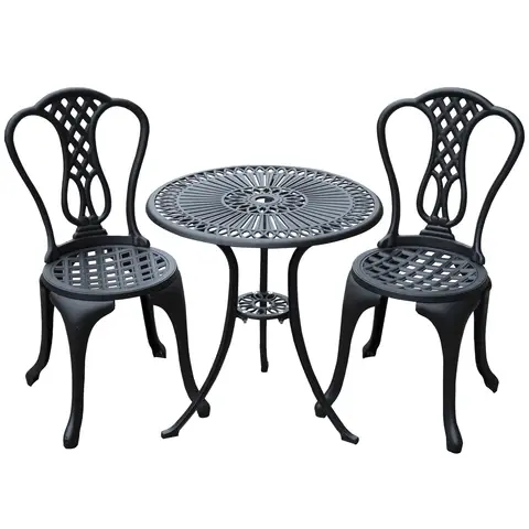 Outsunny 3 Piece Patio Cast Aluminium Bistro Set Garden Outdoor Furniture Table and Chairs Shabby Chic Style