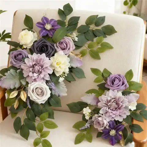 Wei's Moment Wedding Arc Flower (pack of 2) Welcome Sign Flower Backdrop Garland For Ceremony Reception Wall Easel Home Decoration Entryway Faux Outdoor Board Head Table Decor (Lilic & Cream)