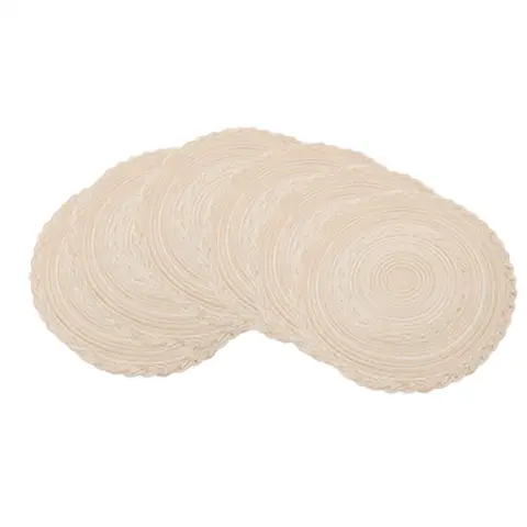 White Label Polyester + inner and outer ring three-strand placemat Milk coffee，Round 38cm Placemats Set of 6 Braided Woven Placemats Washbale Table Placemats Round Heat Resistant Table Mats for Kitchen Dining Table Home Restaurant