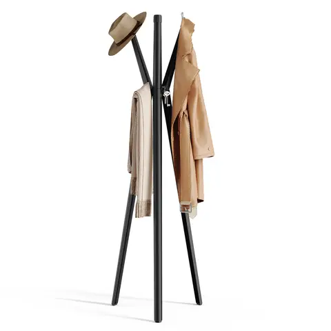 KAPANOU Porte-manteau autoportant avec 6 crochets en métal aluminium - Noir