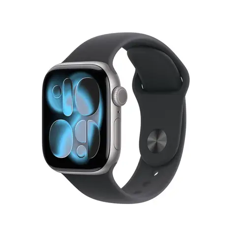 Apple Watch Series 11 GPS 42 mm, boîtier en aluminium gris sidéral, bracelet sport noir, taille S/M