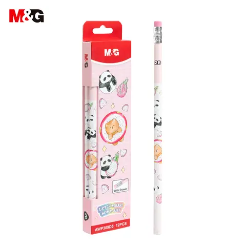 M&G 2B Wooden Pencils with Erasers, 12 Pack Triangular Graphite Pencils for Kids, School Pencils for Writing and Drawing, Cute Panda Design