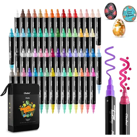 Ohuhu  Feutres de Peinture Acrylique 60 Couleurs  Double Pointe (Ronde & Fine)