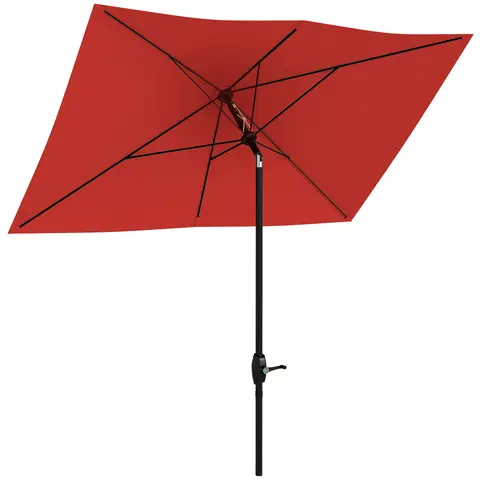 Outsunny 3 x 2 m Garden Parasol Umbrella with Aluminium Pole, UPF 50+ Rectangular Outdoor Table Parasol Sun Shade with Crank & Push Button Tilt, Metal Ribs, Wine Red