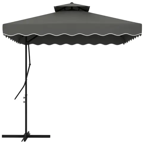 Outsunny 2.5m Cantilever Parasol with Easy Lever, Square Double Top Garden Parasol Umbrella with Ruffles and Cross Base, Over