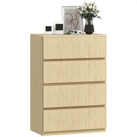 HOMCOM Chest of Drawers, 4 Drawers Storage Cabinet Floor Tower Cupboard for Bedroom Living Room Natural wood finish