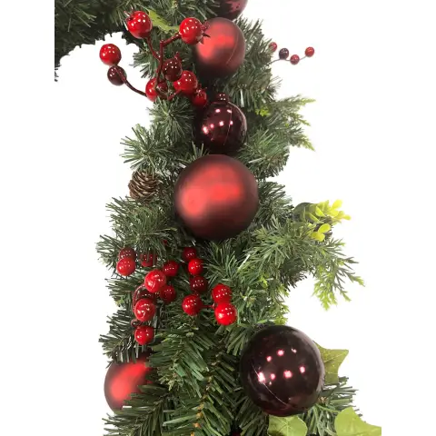 Daisy Darcy 180cm Luxury Garland Pre-Lit with Velvet Bows and Red Baubles