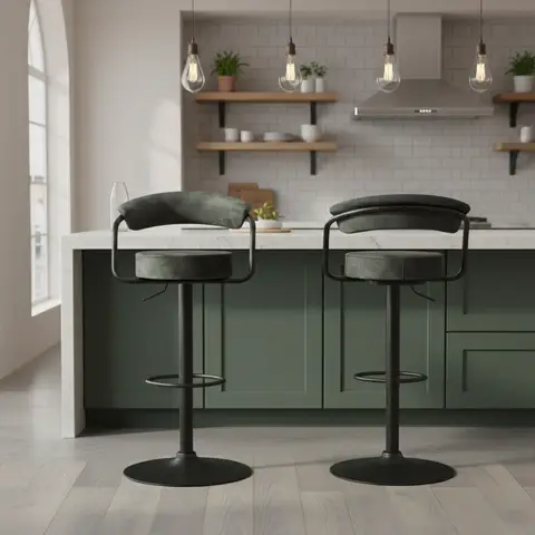 Bar Stools Hanna Fabric Adjustable Height Olive 2pcs