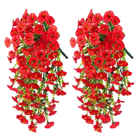 4Pcs 29.52in/75cm
Artificial Fake Hanging Flowers Plants for Outdoor Indoor Spring Summer Decoration Faux Silk Realistic Morning Glory Trailing Vines Hanging Plants for Home Porch Patio Balcony Deco(red)
