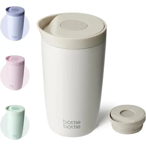 Bottle Bottle Thermal Mug 500 ml To Go - Premium Insulated Stainless Steel Mug, Leak-Proof, BPA-Free, Quick Press Closure, Double Walled, Keeps Drinks Hot & Cold for a Long Time (gray)